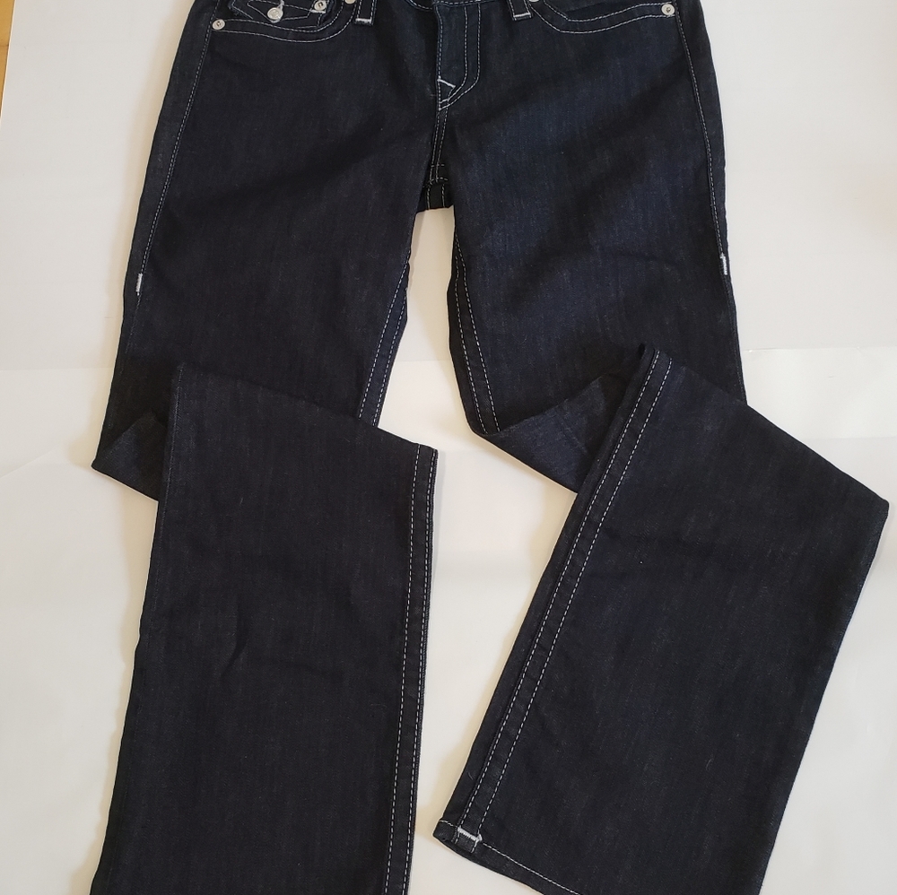 NWT JEANS TRUE RELIGION STRAIGHT 32x34 DARK WASH DENIM WOMEN